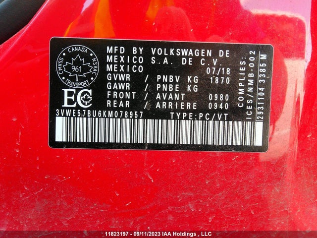 3VWE57BU6KM078957 Volkswagen Jetta Highline