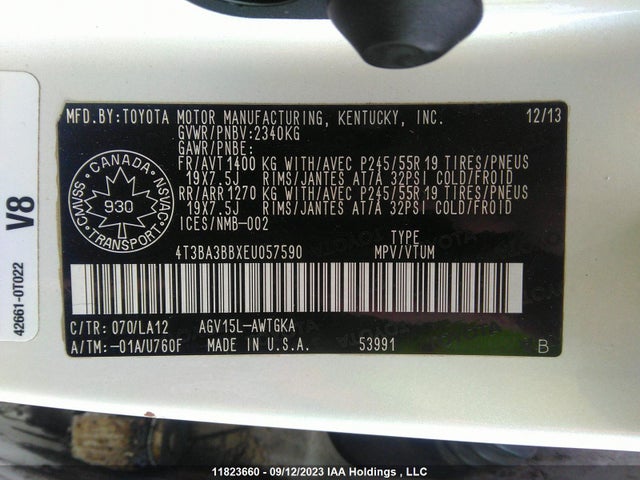 Toyota Venza 2014 4T3BA3BBXEU057590 Image 9