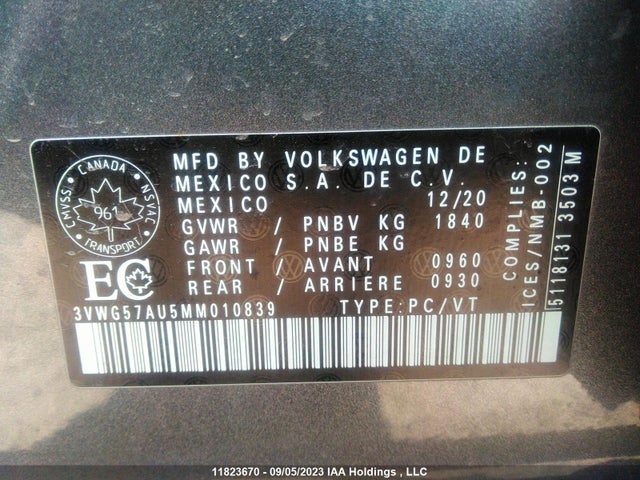 3VWG57AU5MM010839 Volkswagen Golf Comfortline/highline