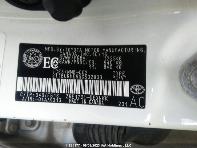 Toyota COROLLA CE/S/LE 2016 2T1BURHE9GC532803 Image 9