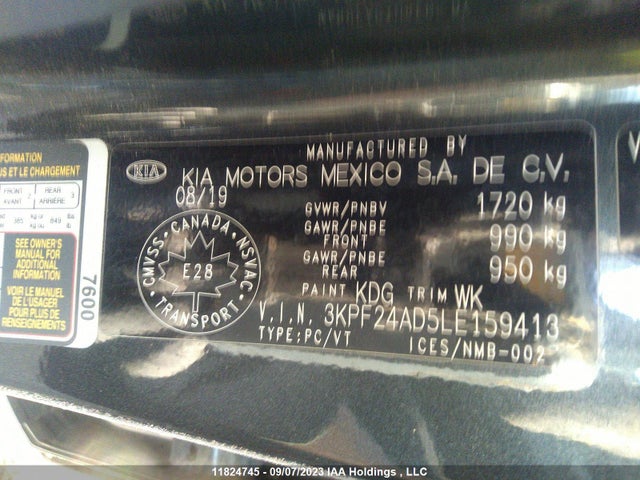 11824745 :رقم المزاد ، 3KPF24AD5LE159413 vin ، 2020 Kia Forte Lx مزاد بيع