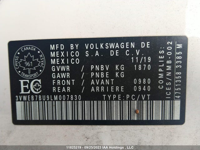 Volkswagen JETTA 2020 3VWEB7BU9LM007830 Image 9