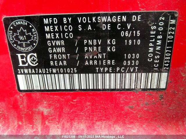 3VWRA7AU2FM101025 Volkswagen Golf Comfortline/highline