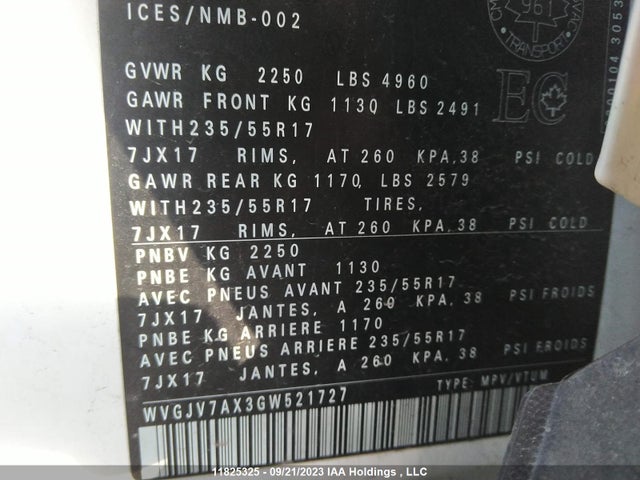 WVGJV7AX3GW521727 Volkswagen Tiguan Comfortline/highline