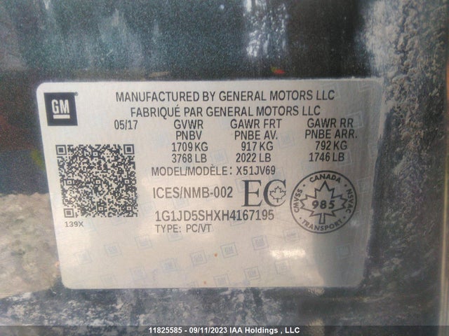 Chevrolet SONIC LT 2017 1G1JD5SHXH4167195 Image 9