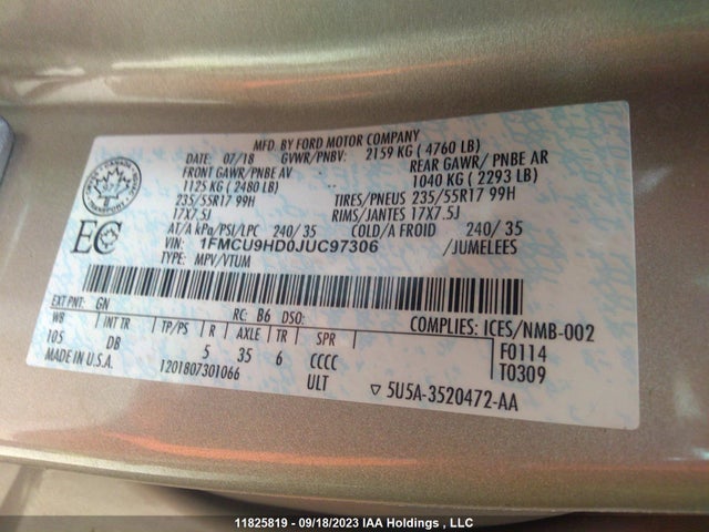 Ford ESCAPE SEL 2018 1FMCU9HD0JUC97306 Image 9