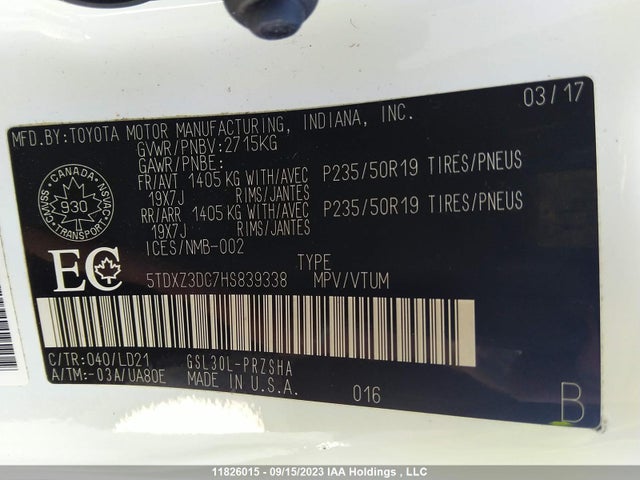 Toyota SIENNA SE 2017 5TDXZ3DC7HS839338 Image 9
