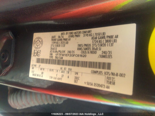Ford F-150 Lariat 2016 1FTFW1EF2GFC61620 Image 9
