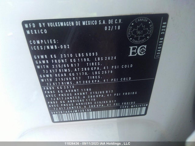 3VV2B7AX4JM125199 Volkswagen Tiguan Comfortline