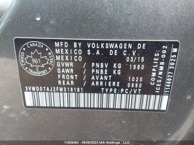 3VWD07AJ2FM316181 Volkswagen Jetta Sedan Comfortline/trendline+