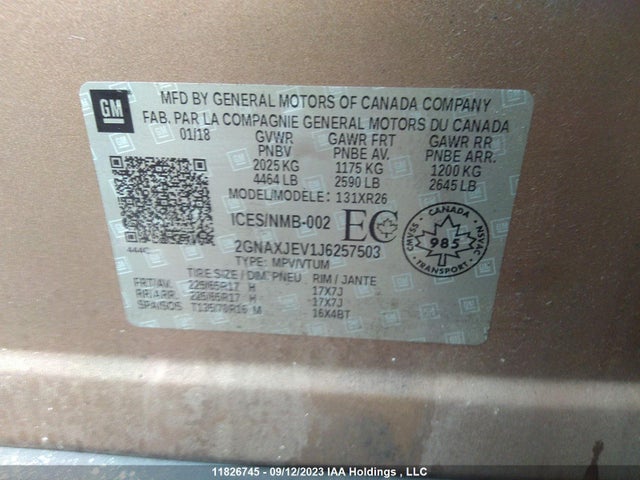 Chevrolet EQUINOX LT 2018 2GNAXJEV1J6257503 Image 9