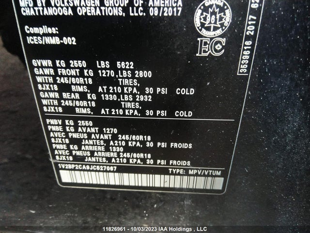 1V2BP2CA9JC527067 Volkswagen Atlas Trendline