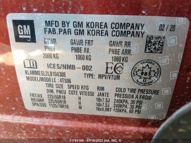 KL4MMESL2LB104308 Buick Encore Gx Select