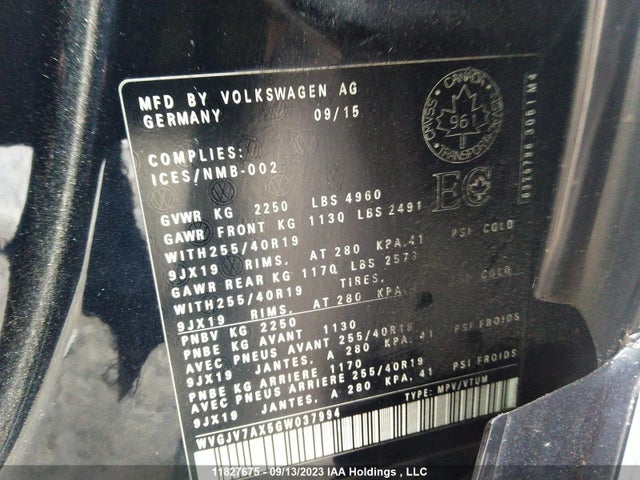 WVGJV7AX5GW037994 Volkswagen Tiguan Comfortline/highline