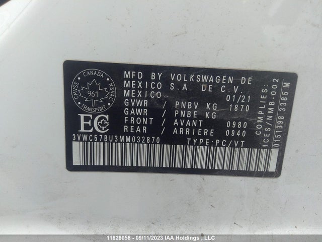 3VWC57BU3MM032870 Volkswagen Jetta Comfortline