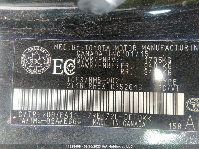 Toyota COROLLA CE/S/LE 2015 2T1BURHEXFC352616 Image 9