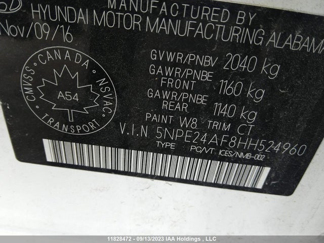 Hyundai Sonata 2.4l Gl 2017 5NPE24AF8HH524960 Image 9