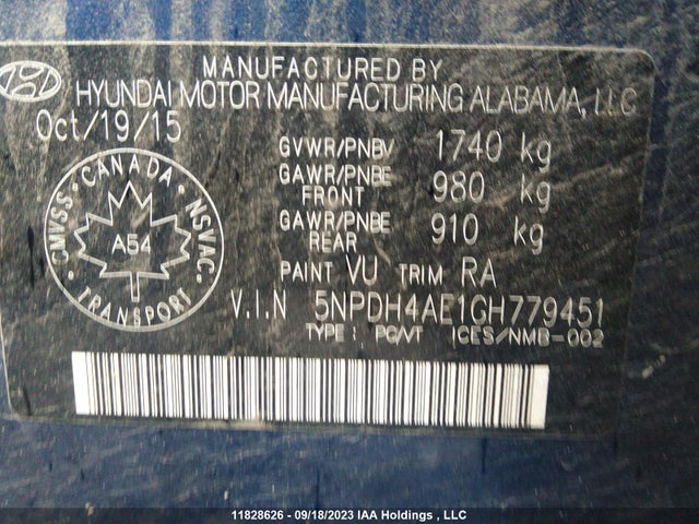 Hyundai Elantra L 2016 5NPDH4AE1GH779451 Image 9