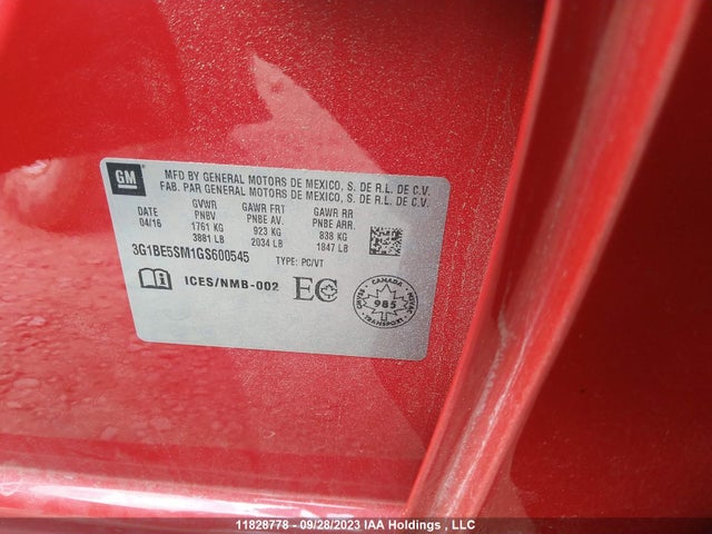 Chevrolet CRUZE LT 2016 3G1BE5SM1GS600545 Image 9