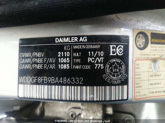 Продаж на аукціоні авто 2011 Mercedes-benz C-class C 250, vin: WDDGF8FB9BA486332, номер лоту: 11828945
