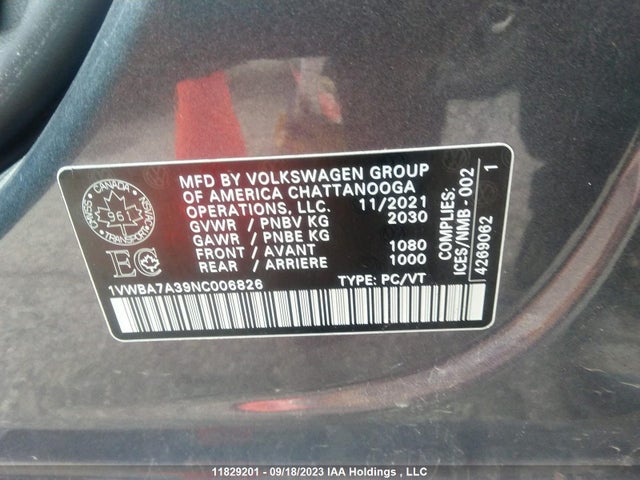 1VWBA7A39NC006826 Volkswagen Passat 2.0t Limited Edition