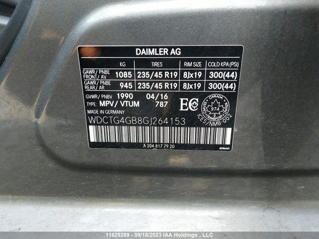 WDCTG4GB8GJ264153 Mercedes-Benz Gla Gla 250