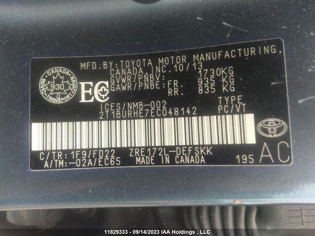 Toyota COROLLA CE/S/LE 2014 2T1BURHE7EC048142 Image 9