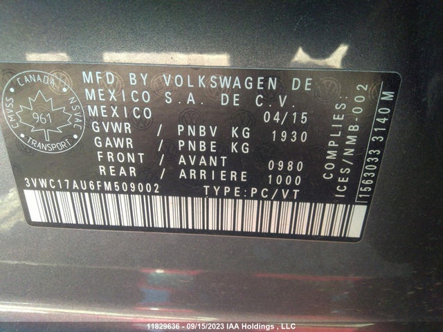 3VWC17AU6FM509002 Volkswagen Golf Sportwagon Trendline/comfortline