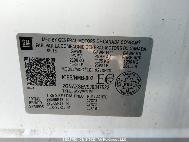 Chevrolet EQUINOX LT 2018 2GNAXSEV9J6347522 Image 9