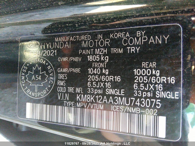 Hyundai Kona Essential 2021 KM8K12AA3MU743075 Image 10