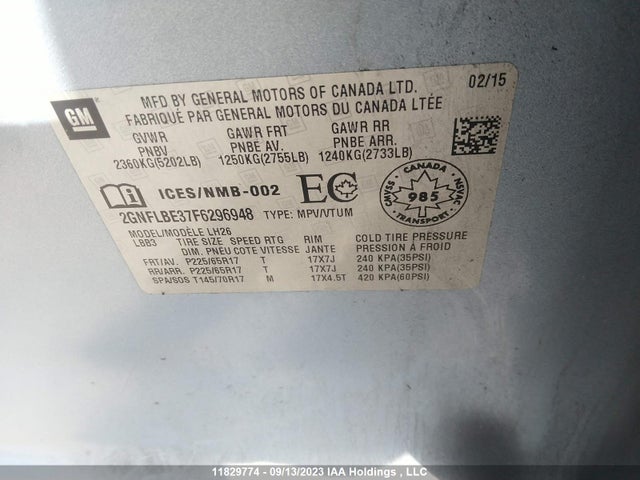 Chevrolet EQUINOX LT 2015 2GNFLBE37F6296948 Image 10