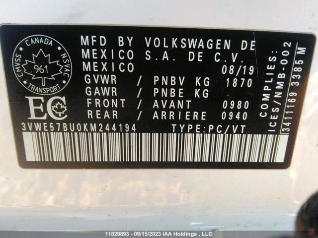 3VWE57BU0KM244194 Volkswagen Jetta Highline