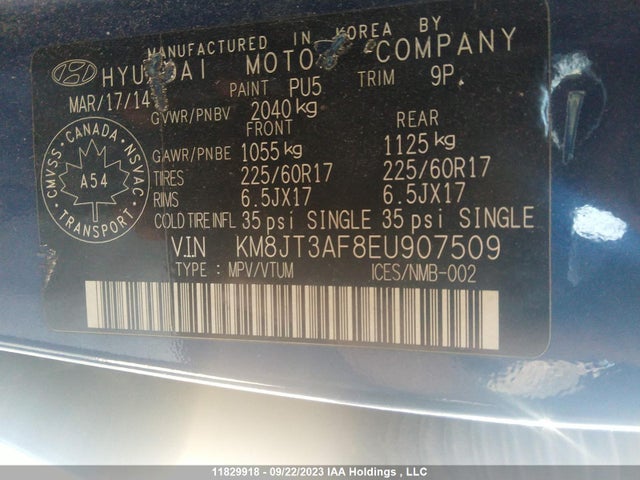 Hyundai Tucson Gl 2014 KM8JT3AF8EU907509 Image 9