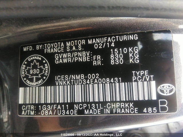 Toyota Yaris Ce/le/se 2014 VNKKTUD34EA008431 Image 9