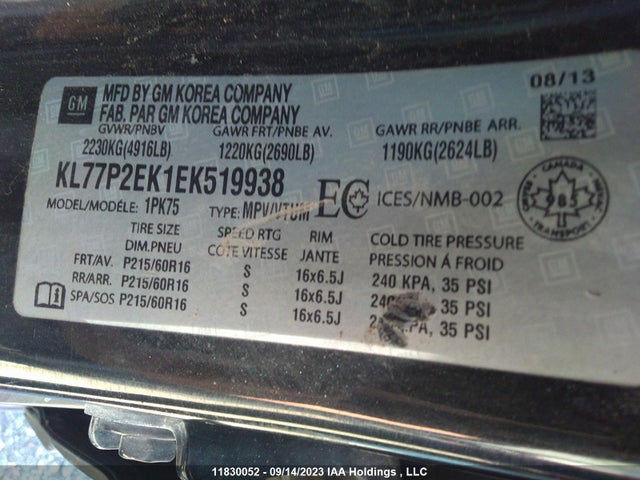 Chevrolet Orlando Lt 2014 KL77P2EK1EK519938 Image 9