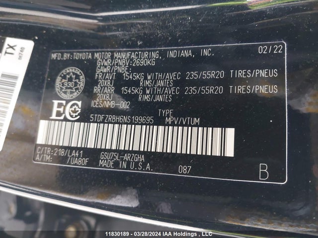 Toyota Highlander Limited 2022 5TDFZRBH6NS199695 Image 9