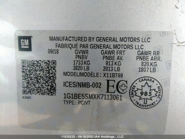 Chevrolet CRUZE LT 2019 1G1BE5SMXK7113061 Image 9