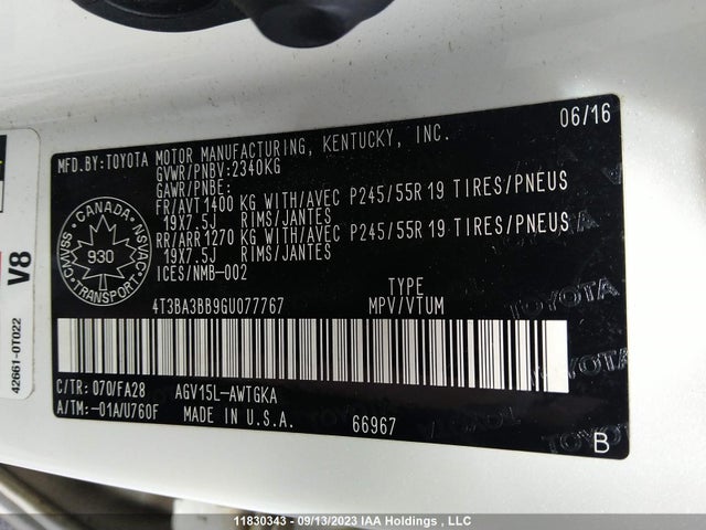 Toyota Venza 2016 4T3BA3BB9GU077767 Image 9