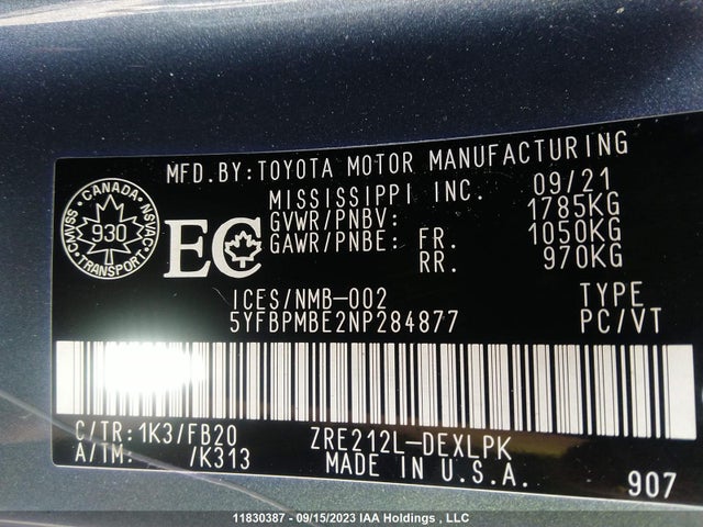 Toyota Corolla L/le/xle 2022 5YFBPMBE2NP284877 Image 9
