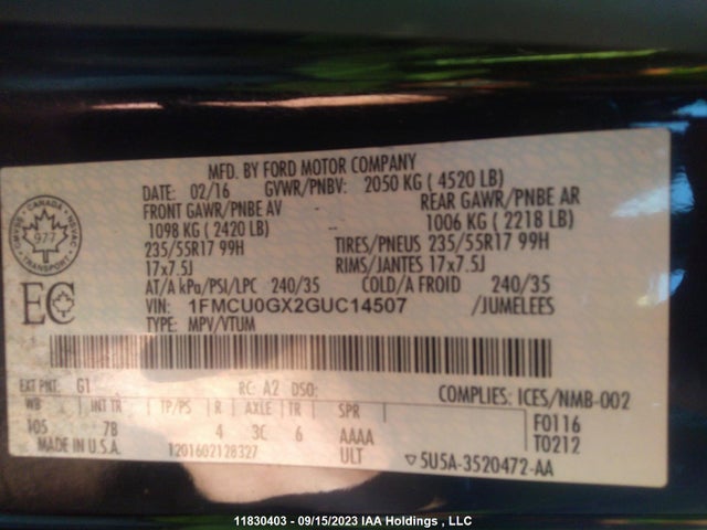 Ford ESCAPE SE 2016 1FMCU0GX2GUC14507 Image 9