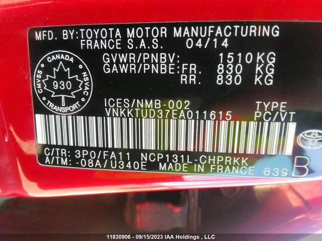 Toyota Yaris Ce/le/se 2014 VNKKTUD37EA011615 Image 9