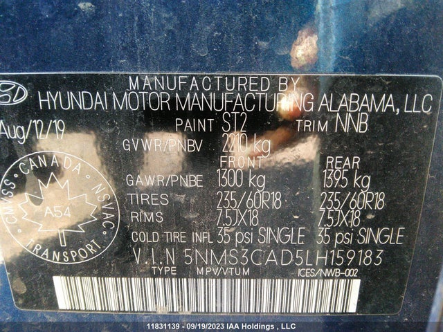Hyundai Santa Fe Preferred 2020 5NMS3CAD5LH159183 Image 9