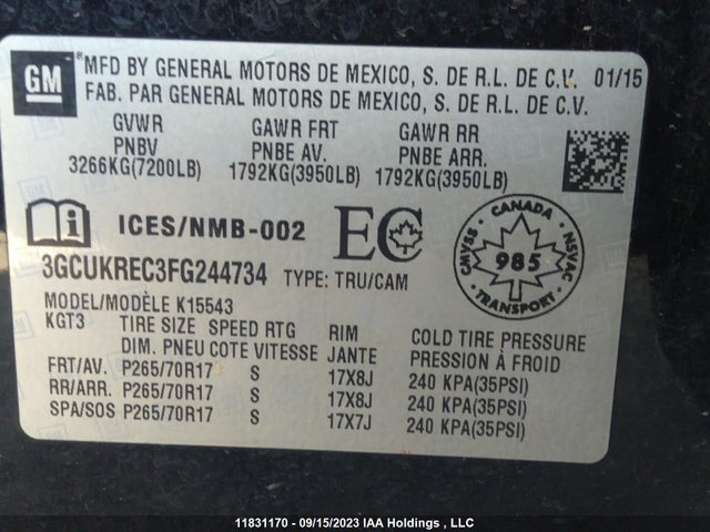 Chevrolet Silverado 1500 Lt 2015 3GCUKREC3FG244734 Image 9