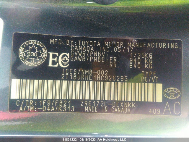 Toyota Corolla Ce/se/le 2017 2T1BURHE1HC926295 Image 9