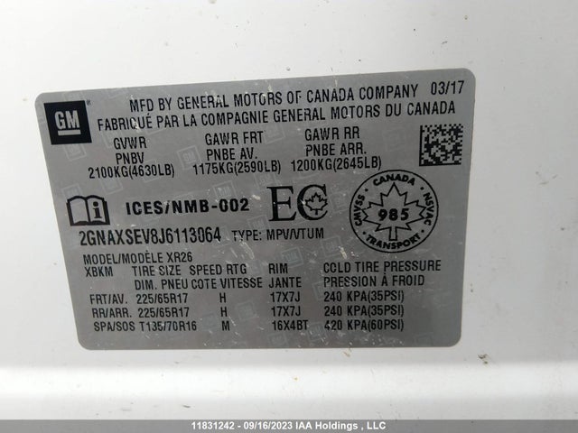 Chevrolet EQUINOX LT 2018 2GNAXSEV8J6113064 Image 9
