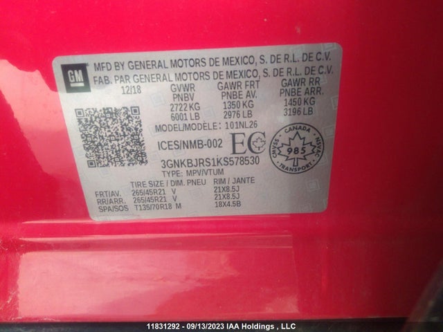 Chevrolet BLAZER RS 2019 3GNKBJRS1KS578530 Image 9