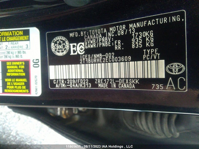 Toyota COROLLA CE/S/LE 2014 2T1BURHE2EC003609 Image 9