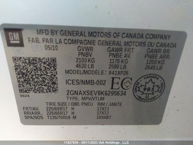 Chevrolet EQUINOX LS 2019 2GNAXSEV9K6295634 Image 9