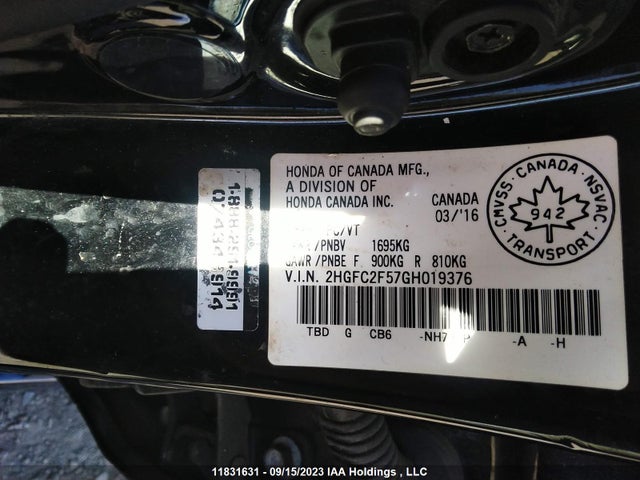 Aukcja sprzedaży 2016 Honda Civic Sedan Lx, vin: 2HGFC2F57GH019376, numer aukcji: 11831631