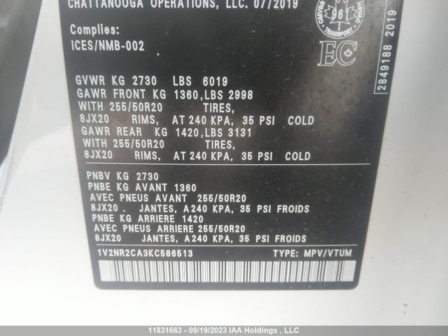 1V2NR2CA3KC586513 Volkswagen Atlas Execline